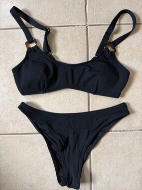 NWOT Black Textured Bikini Set - High Thigh Cut and Sweetheart Too